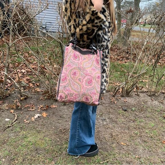 Escada Sport Large Hand bag Pink/Brown Paisley Women’s Designer Vintage - Picture 1 of 16